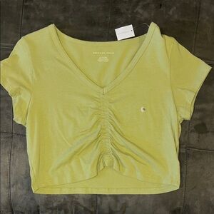 American Eagle Outfitters Olive Green Ruched Crop Top